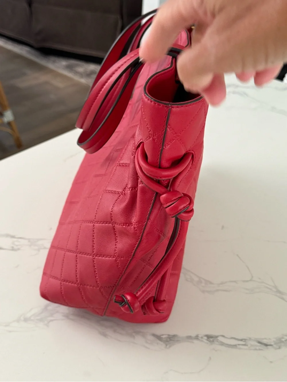 Tory Burch Georgia Slouchy Red Quilted Leather Tote with Gold Logo